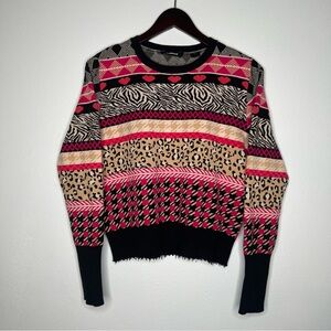 Desigual Aspen Mixed Print Fun Sweater Women’s Size XL Slim Fit Apres Ski